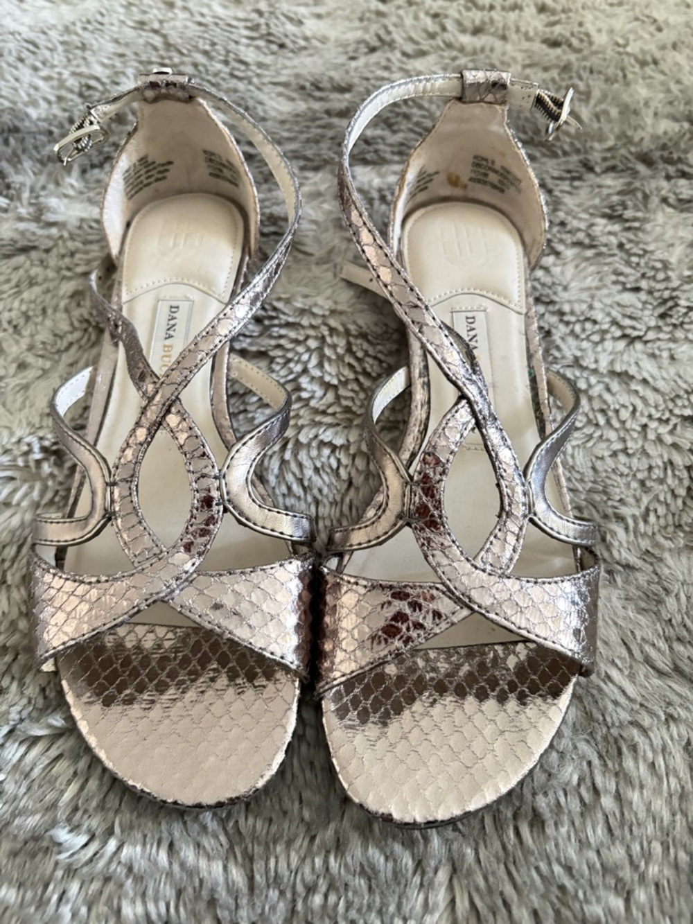 Dana Buchman Metallic Rose Gold Snake-Print Strappy Sandals